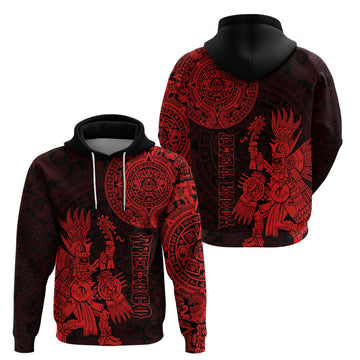 Custom Mexico Aztec Hoodie El Calendario Maya Mix Huitzilopochtli Red LT14