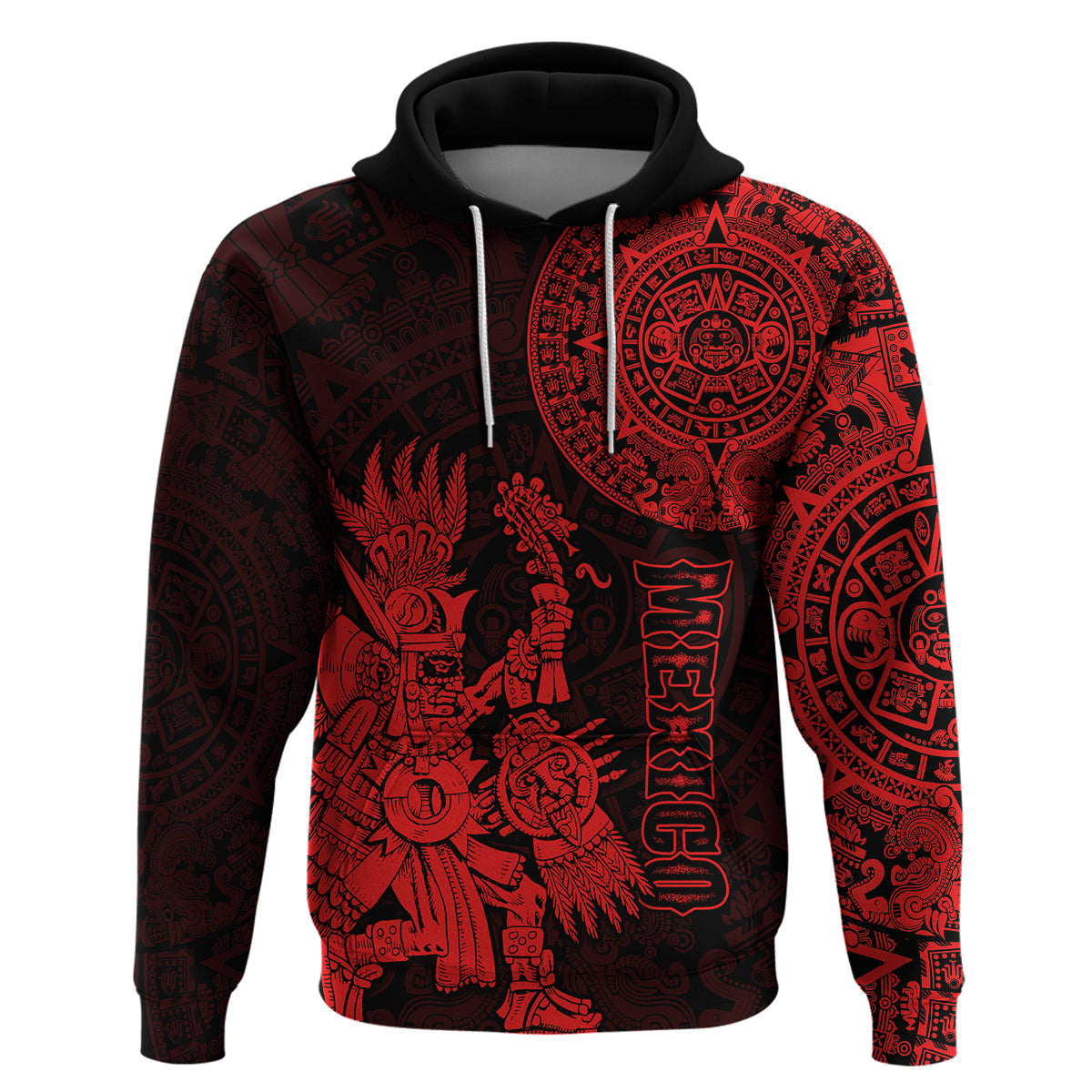 Custom Mexico Aztec Hoodie El Calendario Maya Mix Huitzilopochtli Red LT14