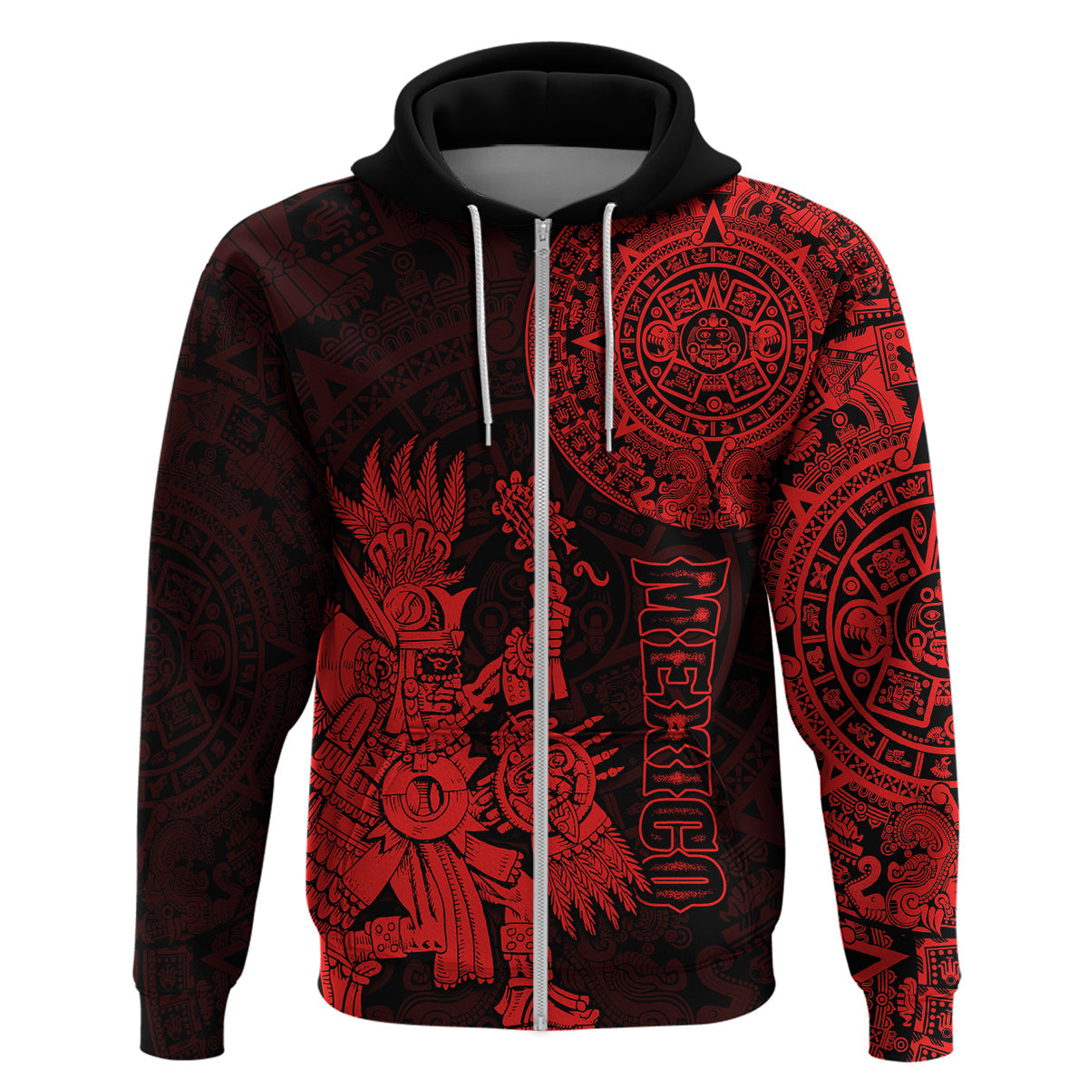 Custom Mexico Aztec Hoodie El Calendario Maya Mix Huitzilopochtli Red LT14