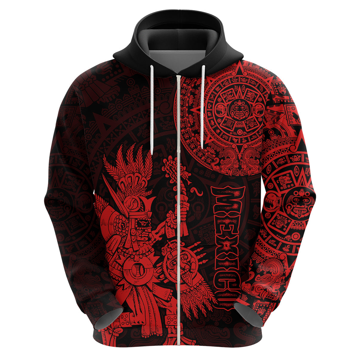 Custom Mexico Aztec Hoodie El Calendario Maya Mix Huitzilopochtli Red LT14