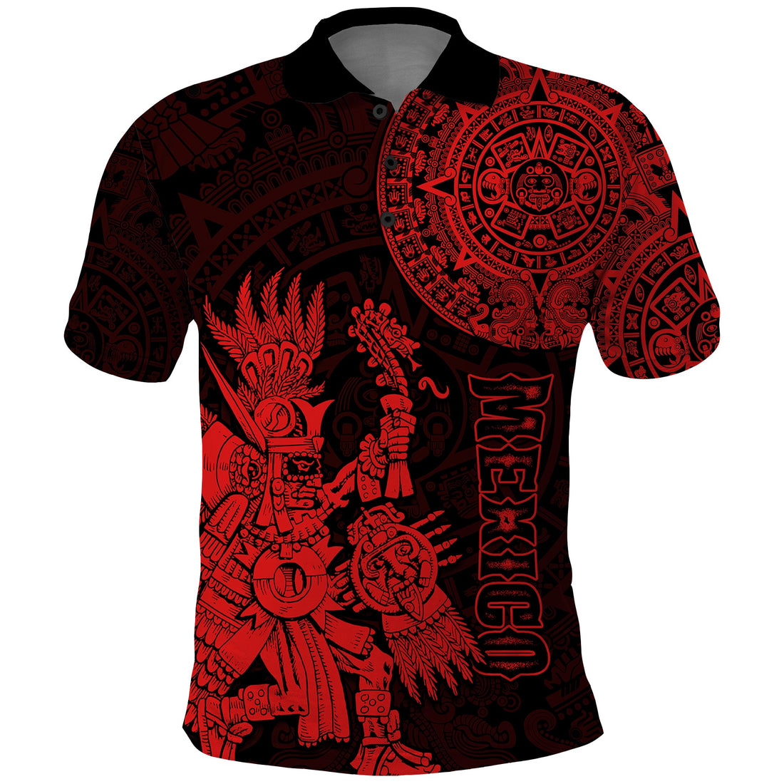 Custom Mexico Aztec Polo Shirt El Calendario Maya Mix Huitzilopochtli Red LT14
