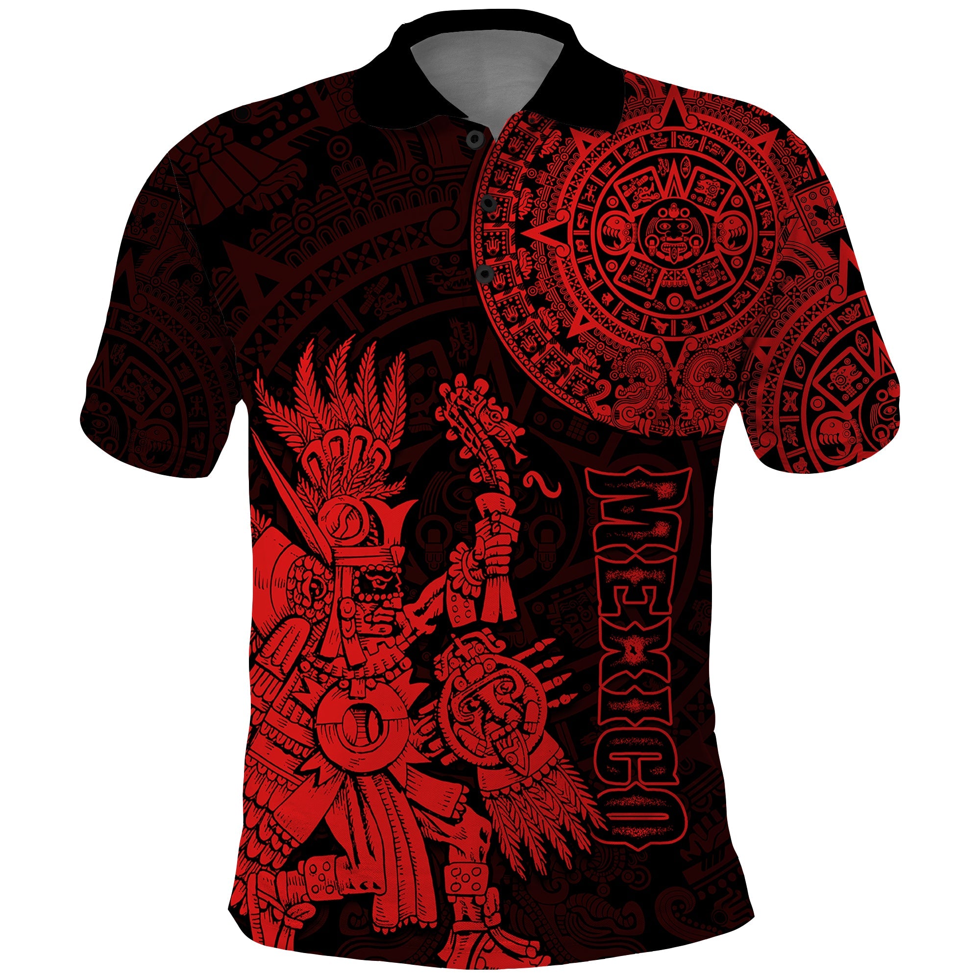 Custom Mexico Aztec Polo Shirt El Calendario Maya Mix Huitzilopochtli Red LT14