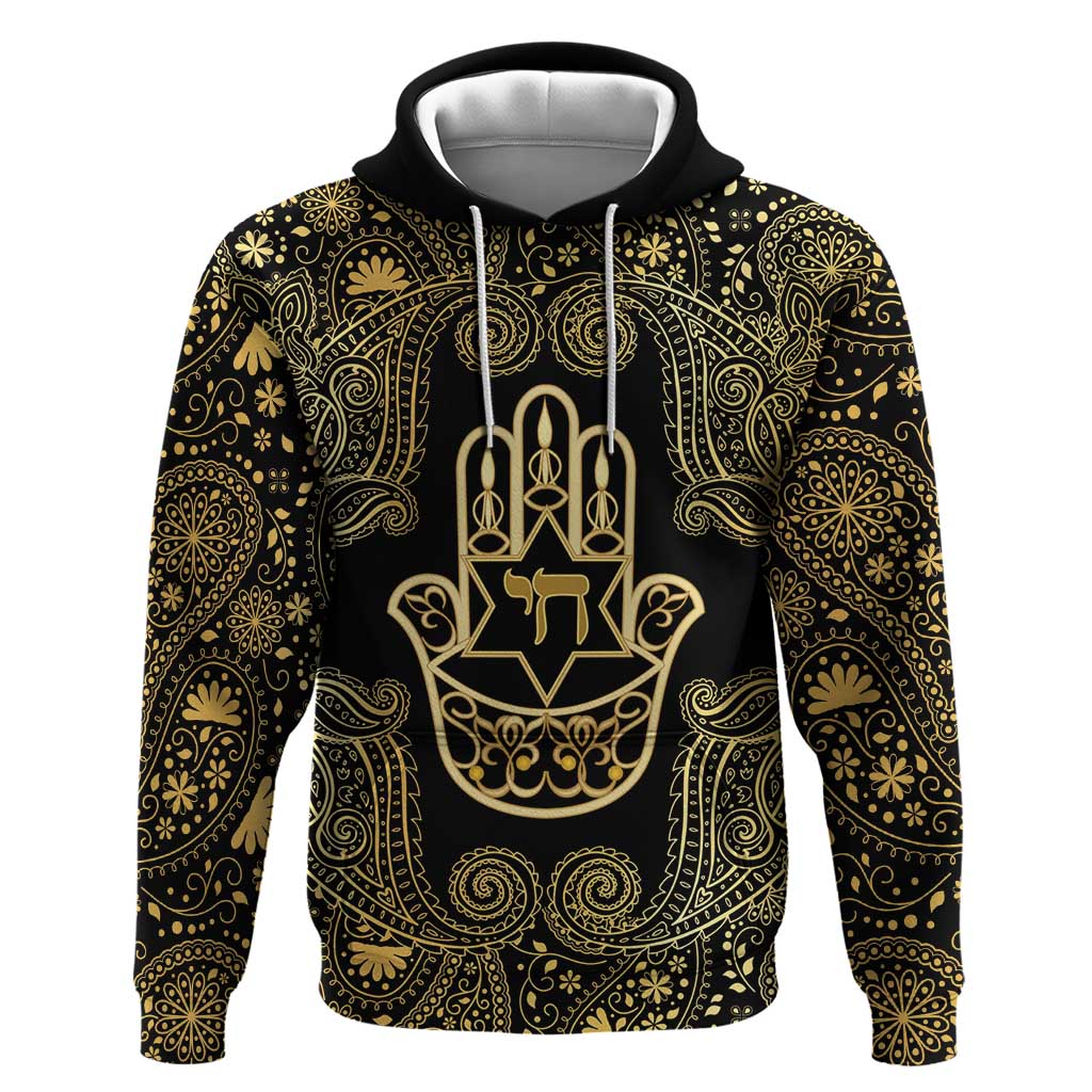 Jewish Hamsa Chai Hoodie Gold Paisley Pattern LT14