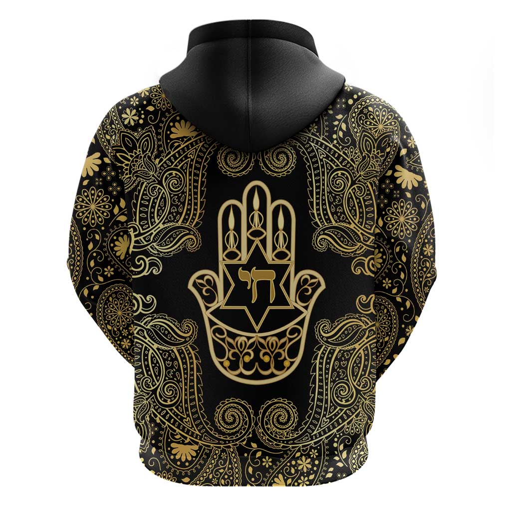 Jewish Hamsa Chai Hoodie Gold Paisley Pattern LT14