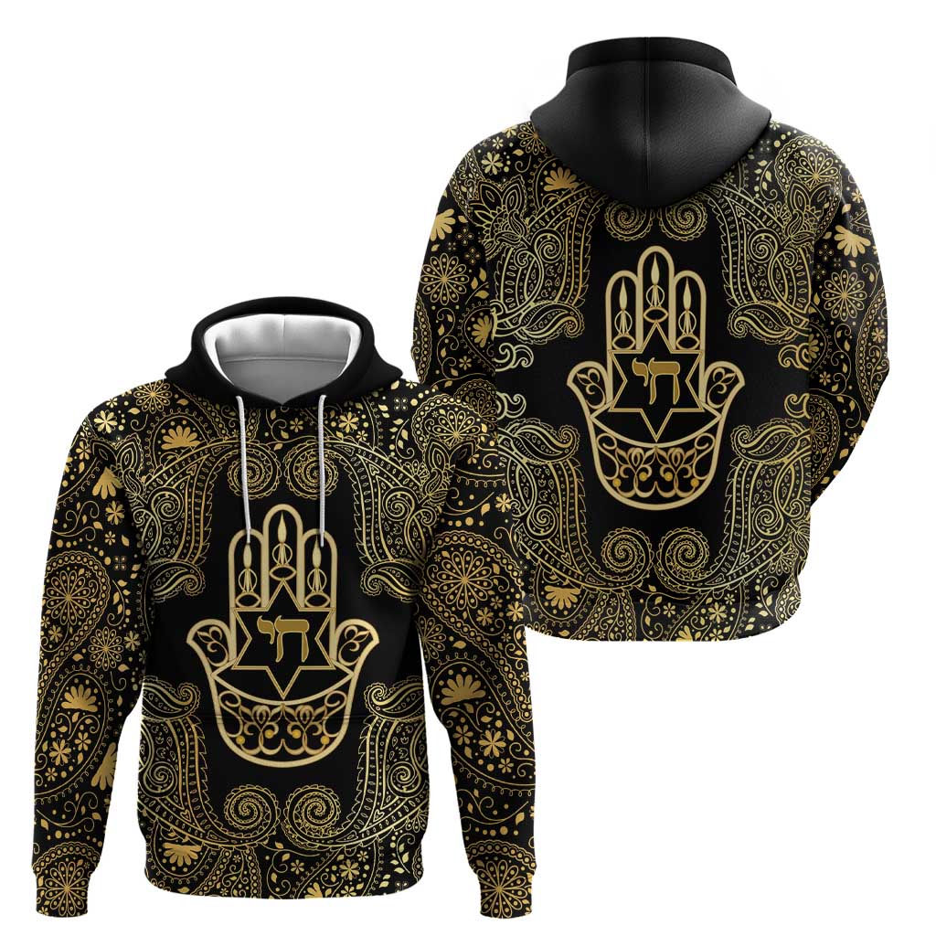 Jewish Hamsa Chai Hoodie Gold Paisley Pattern LT14