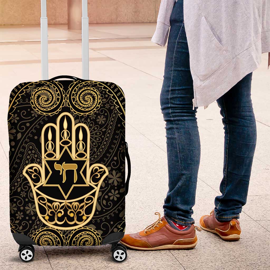 Jewish Hamsa Chai Luggage Cover Gold Paisley Pattern LT14