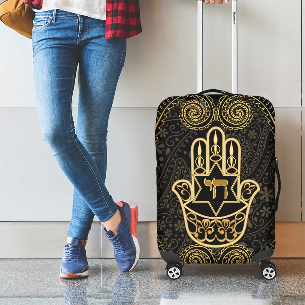 Jewish Hamsa Chai Luggage Cover Gold Paisley Pattern LT14