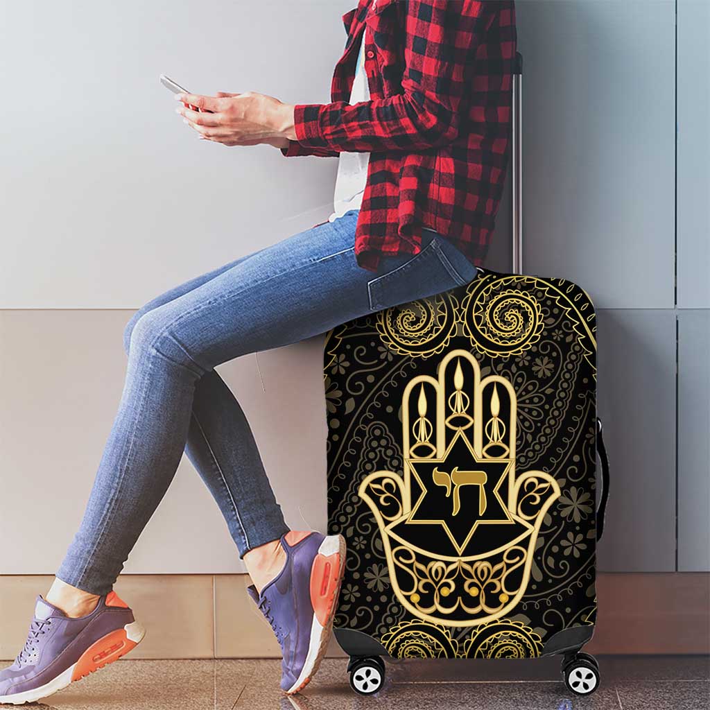 Jewish Hamsa Chai Luggage Cover Gold Paisley Pattern LT14