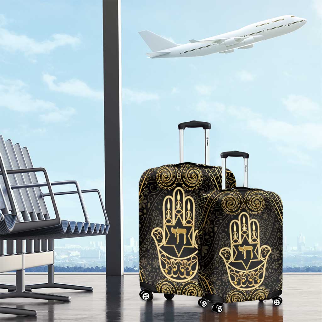 Jewish Hamsa Chai Luggage Cover Gold Paisley Pattern LT14