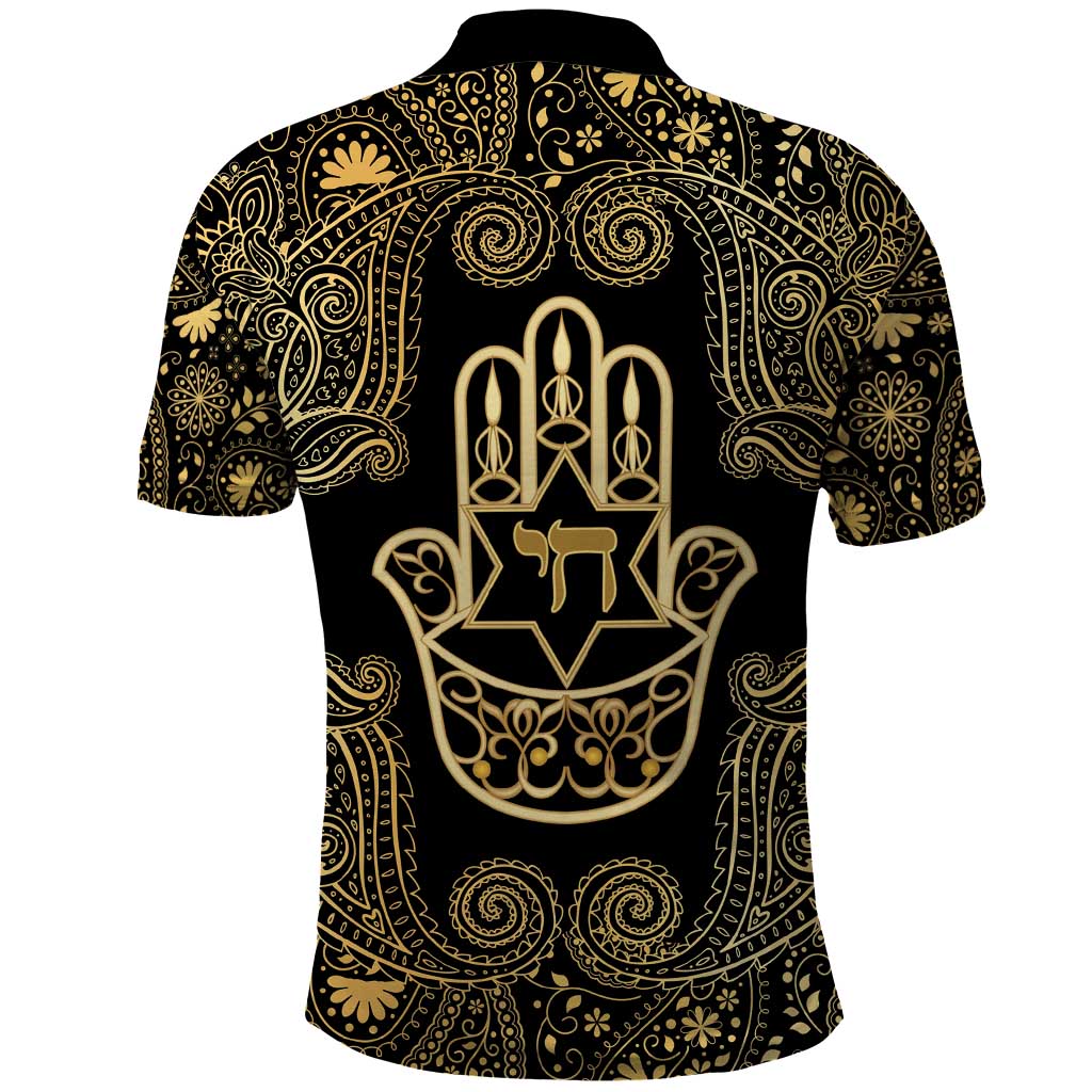 Jewish Hamsa Chai Polo Shirt Gold Paisley Pattern LT14
