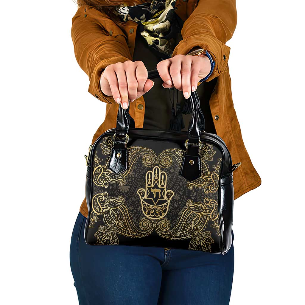 Jewish Hamsa Chai Shoulder Handbag Gold Paisley Pattern LT14