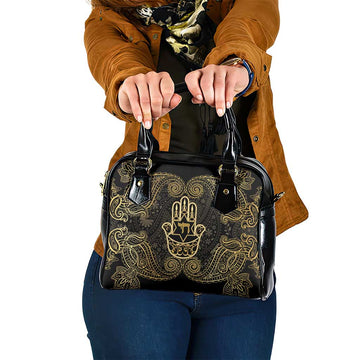 Jewish Hamsa Chai Shoulder Handbag Gold Paisley Pattern LT14
