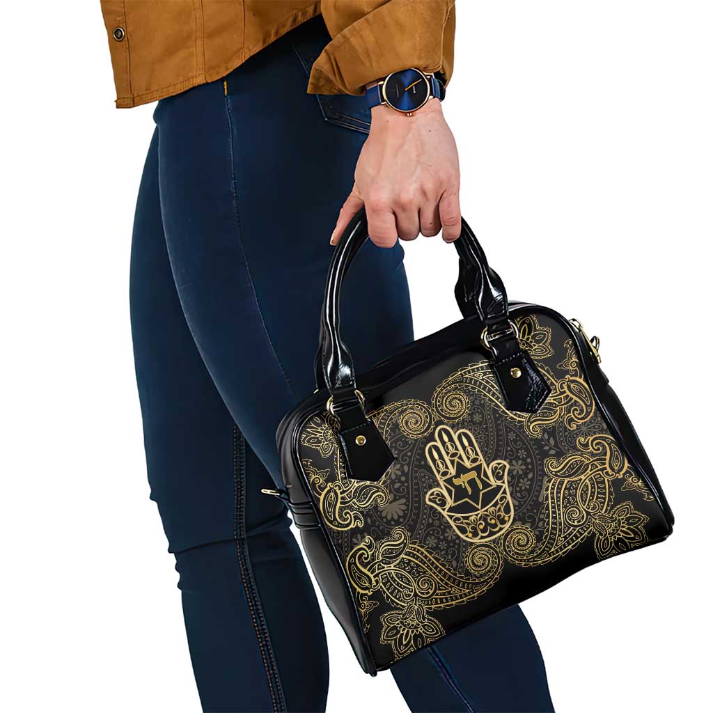 Jewish Hamsa Chai Shoulder Handbag Gold Paisley Pattern LT14