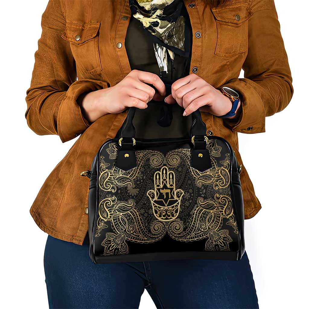 Jewish Hamsa Chai Shoulder Handbag Gold Paisley Pattern LT14