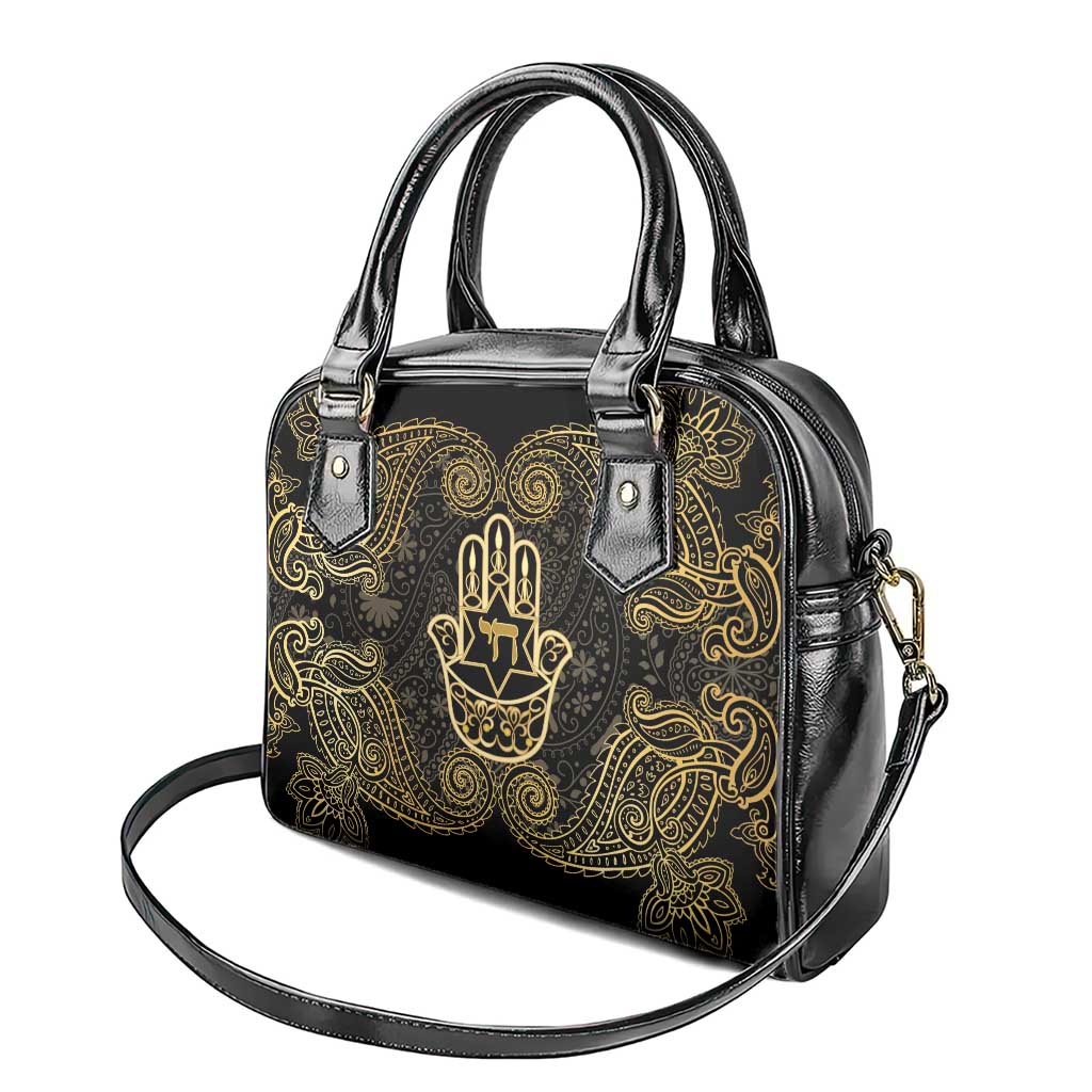 Jewish Hamsa Chai Shoulder Handbag Gold Paisley Pattern LT14