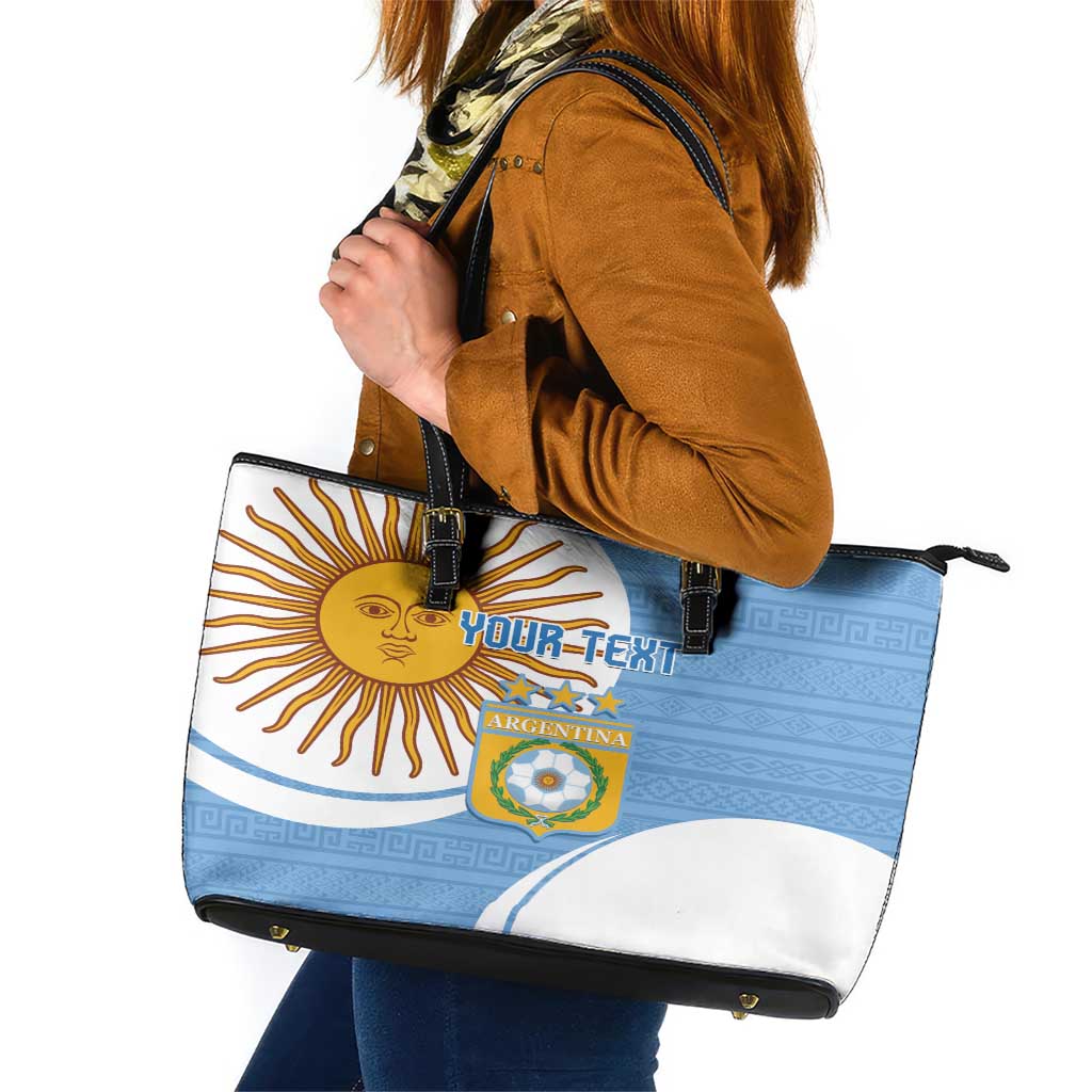 Custom Argentina Football Leather Tote Bag Vamos La Albiceleste - Sky Blue Version LT14