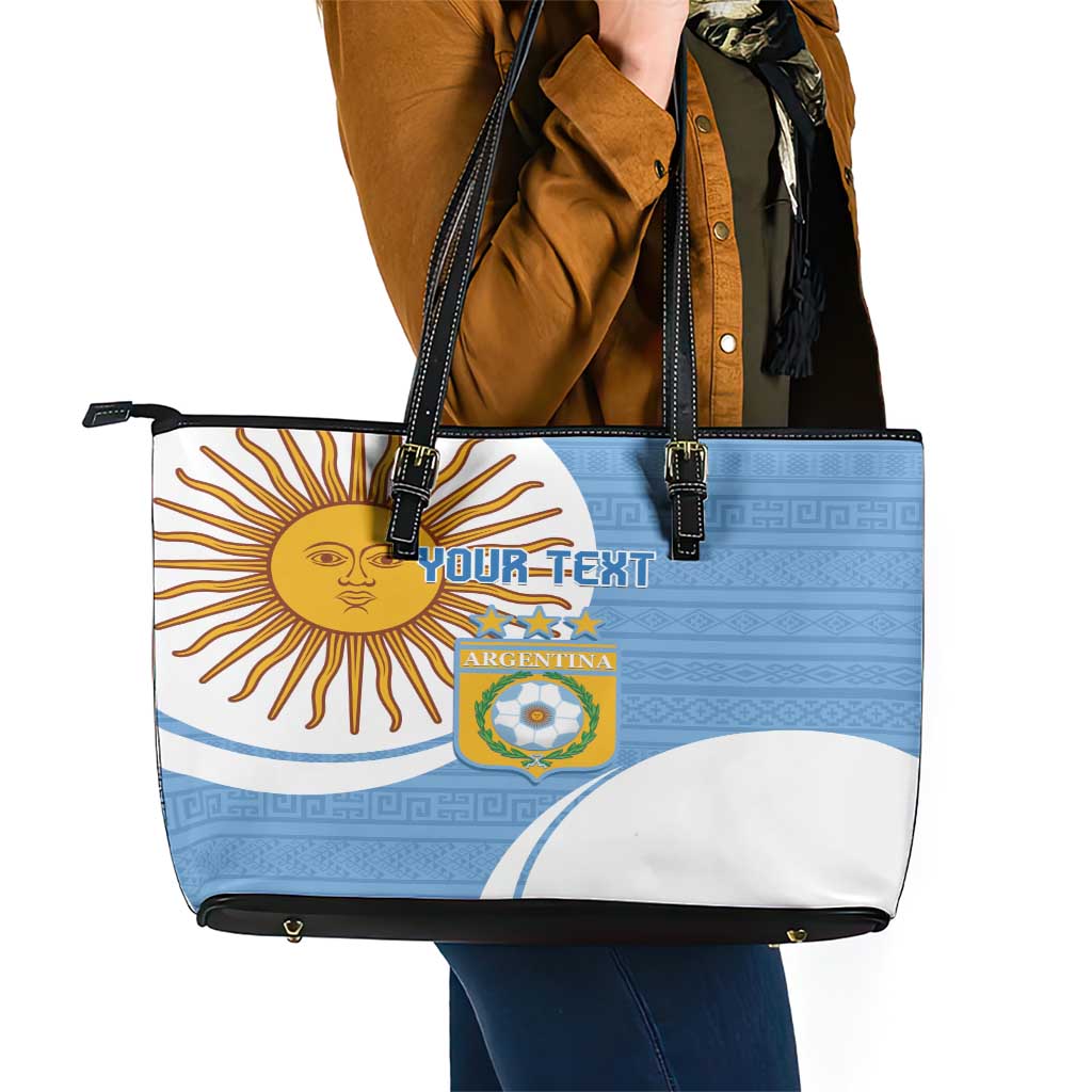 Custom Argentina Football Leather Tote Bag Vamos La Albiceleste - Sky Blue Version LT14
