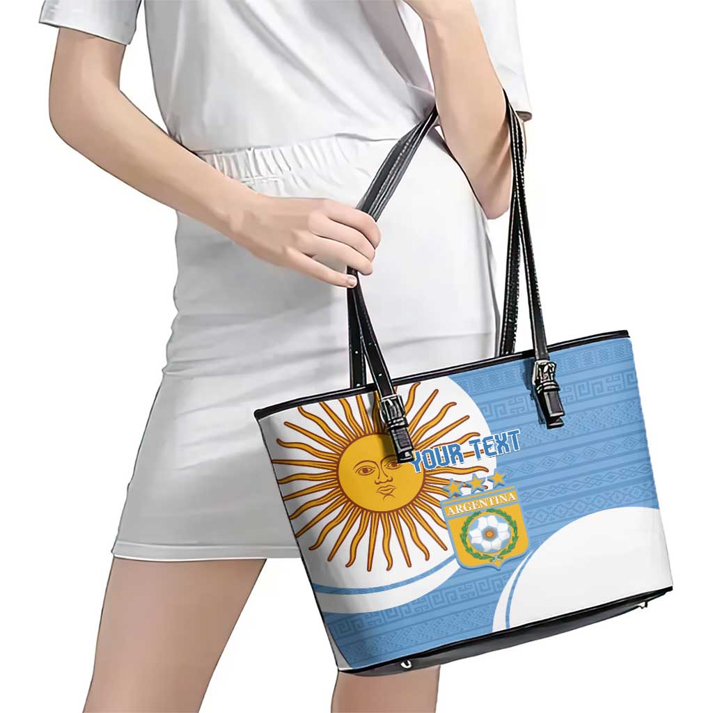 Custom Argentina Football Leather Tote Bag Vamos La Albiceleste - Sky Blue Version LT14