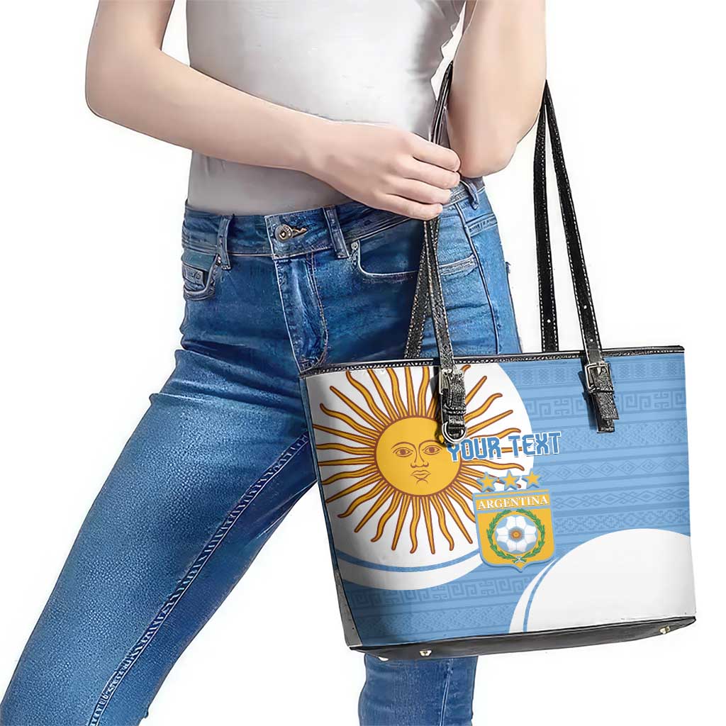Custom Argentina Football Leather Tote Bag Vamos La Albiceleste - Sky Blue Version LT14