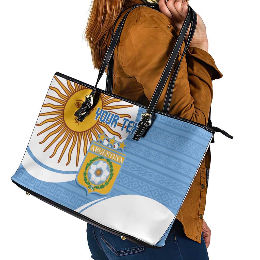 Custom Argentina Football Leather Tote Bag Vamos La Albiceleste - Sky Blue Version LT14