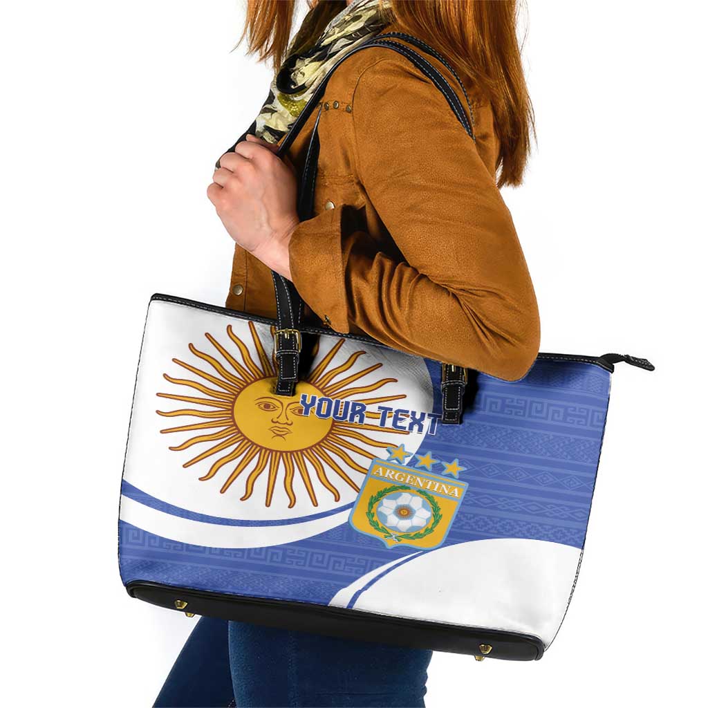 Custom Argentina Football Leather Tote Bag Vamos La Albiceleste - Navy Blue Version LT14