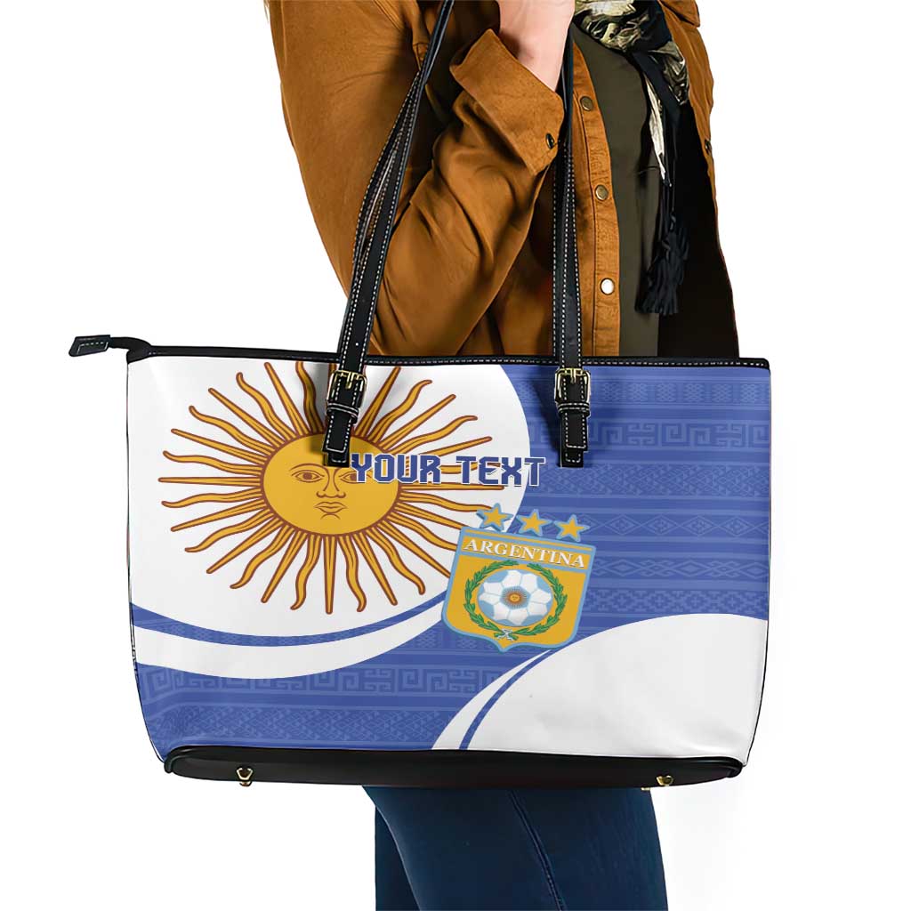 Custom Argentina Football Leather Tote Bag Vamos La Albiceleste - Navy Blue Version LT14