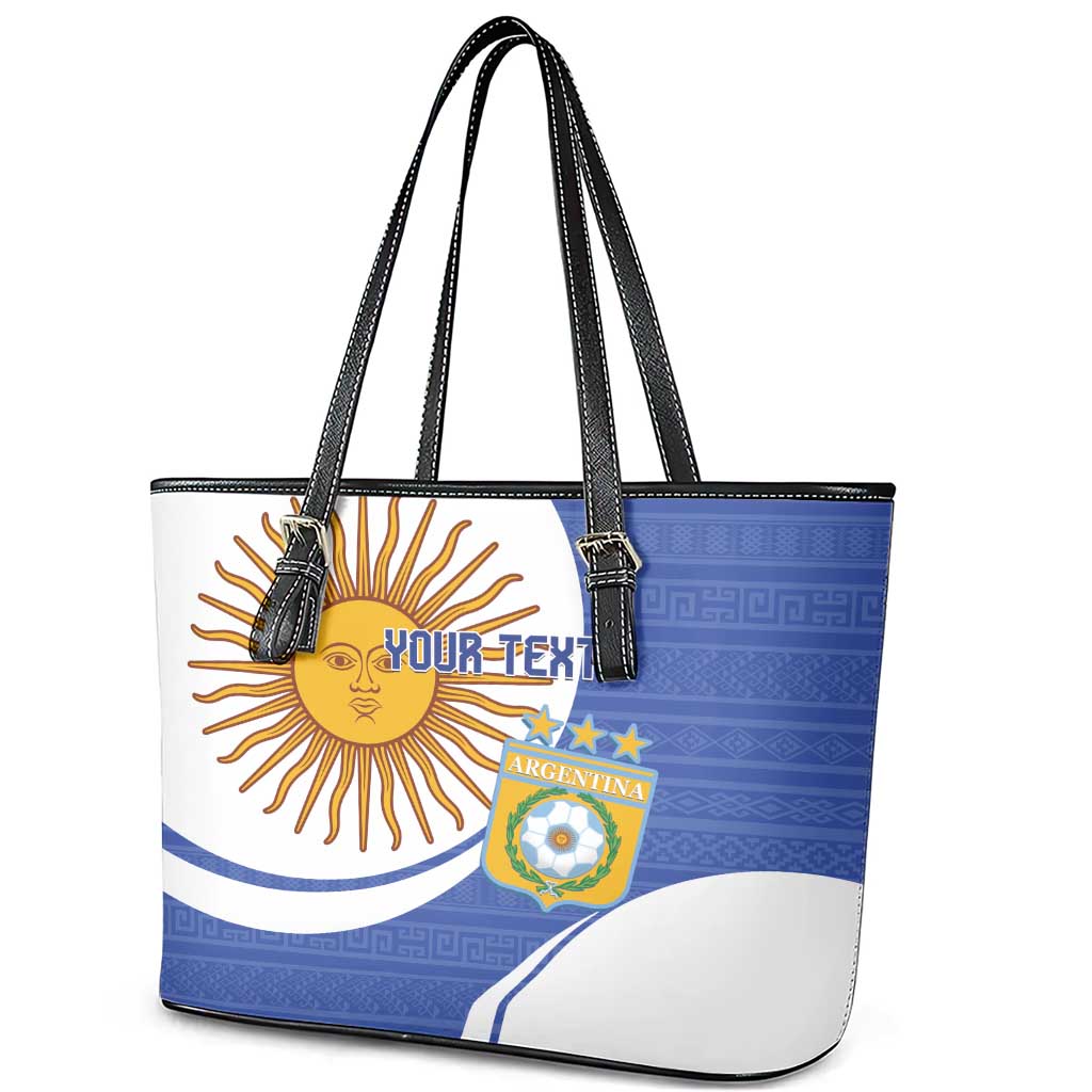 Custom Argentina Football Leather Tote Bag Vamos La Albiceleste - Navy Blue Version LT14