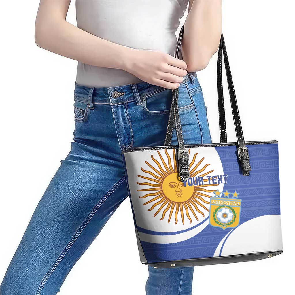 Custom Argentina Football Leather Tote Bag Vamos La Albiceleste - Navy Blue Version LT14