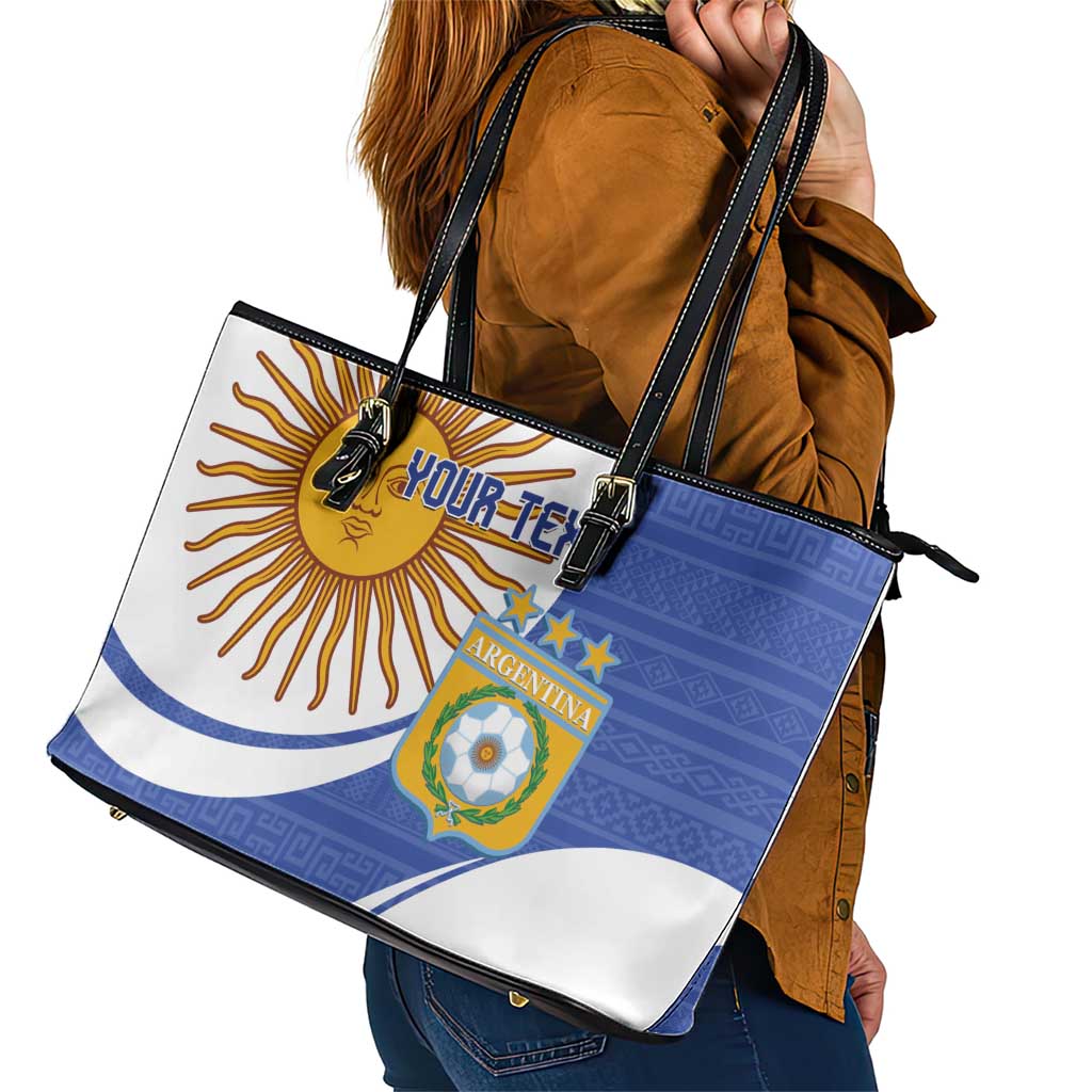 Custom Argentina Football Leather Tote Bag Vamos La Albiceleste - Navy Blue Version LT14