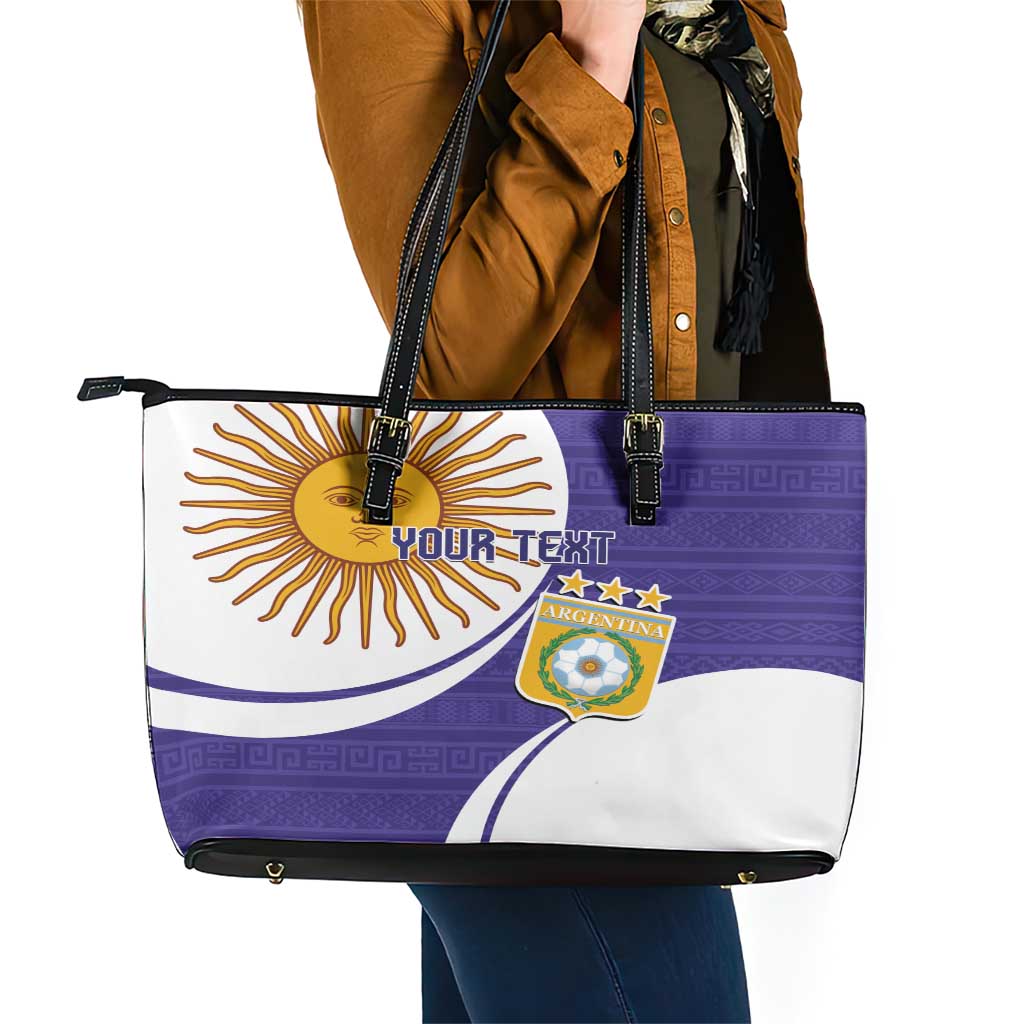 Custom Argentina Football Leather Tote Bag Vamos La Albiceleste - Purple Version LT14