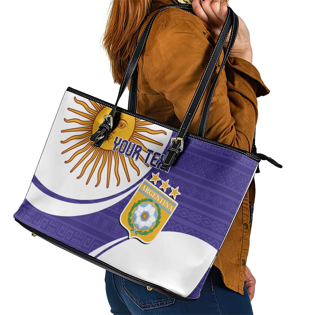 Custom Argentina Football Leather Tote Bag Vamos La Albiceleste - Purple Version LT14