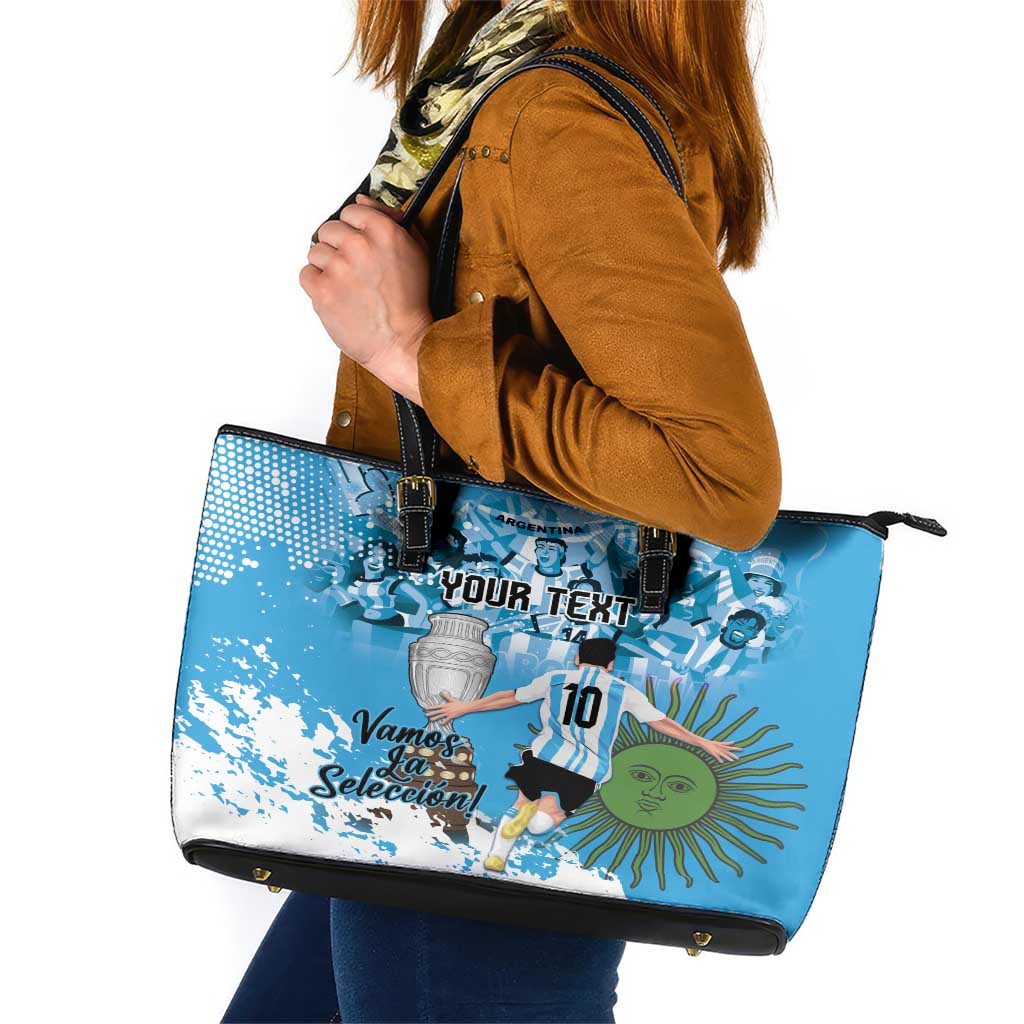 Custom Argentina Football 2024 Leather Tote Bag Vamos La Seleccion We Are The Champions LT14