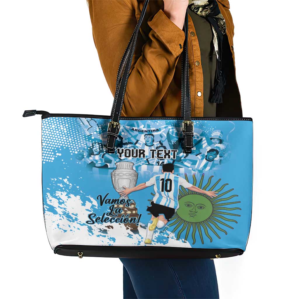 Custom Argentina Football 2024 Leather Tote Bag Vamos La Seleccion We Are The Champions LT14