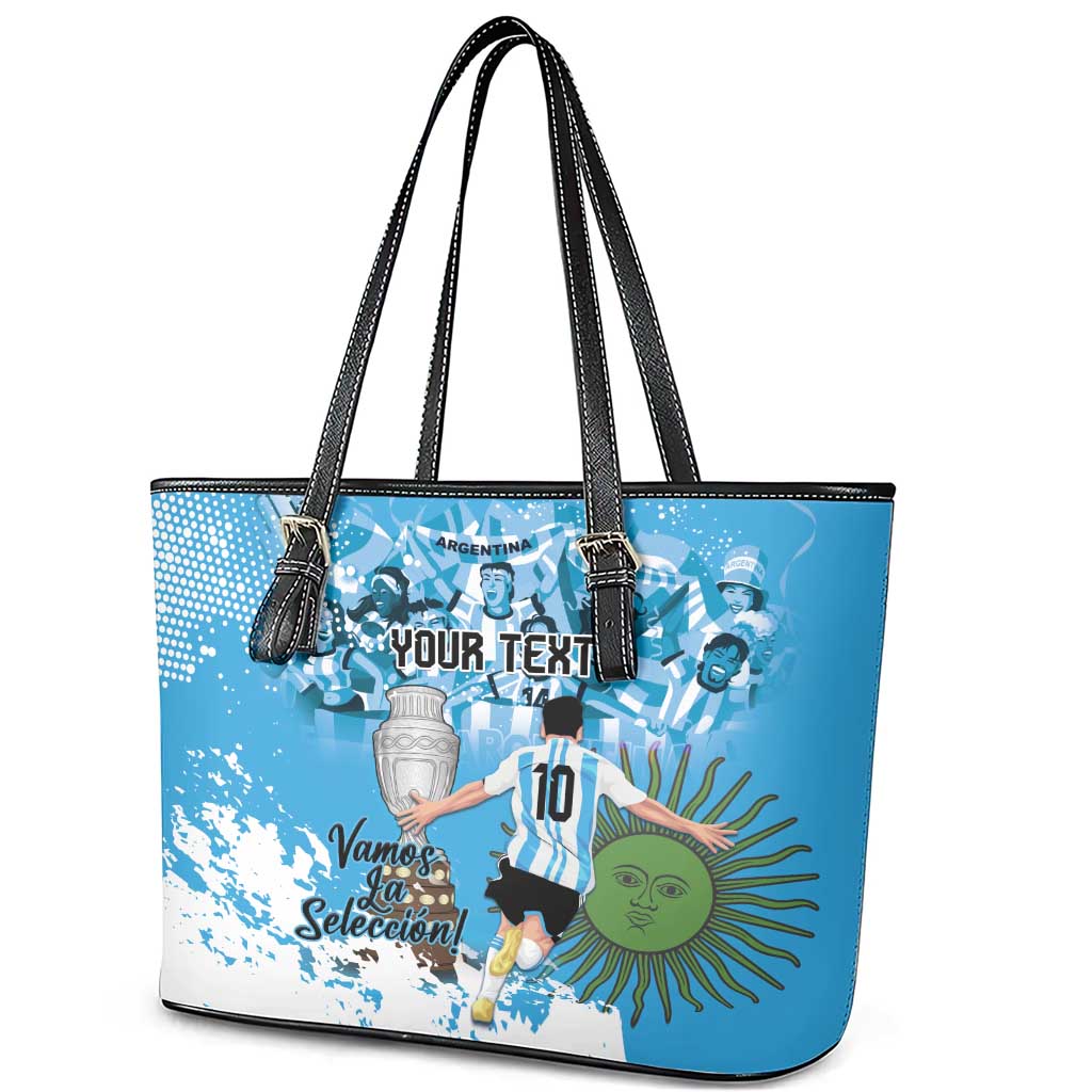 Custom Argentina Football 2024 Leather Tote Bag Vamos La Seleccion We Are The Champions LT14
