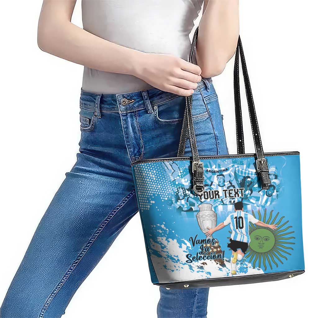 Custom Argentina Football 2024 Leather Tote Bag Vamos La Seleccion We Are The Champions LT14