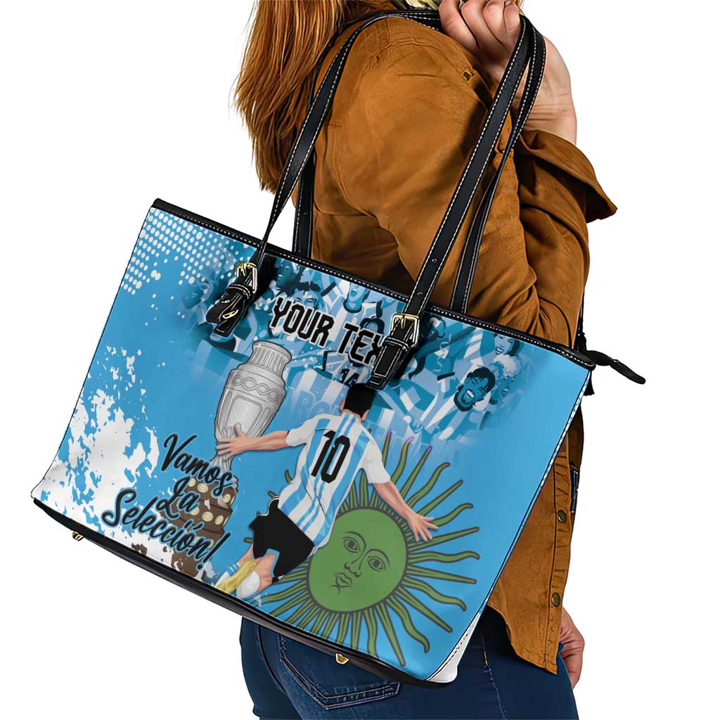 Custom Argentina Football 2024 Leather Tote Bag Vamos La Seleccion We Are The Champions LT14