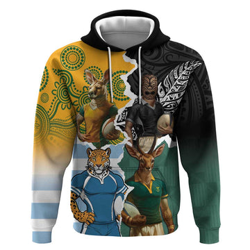 Personalised Rugby 2025 Championship Hoodie Southern Hemisphere Countries Mascots LT14