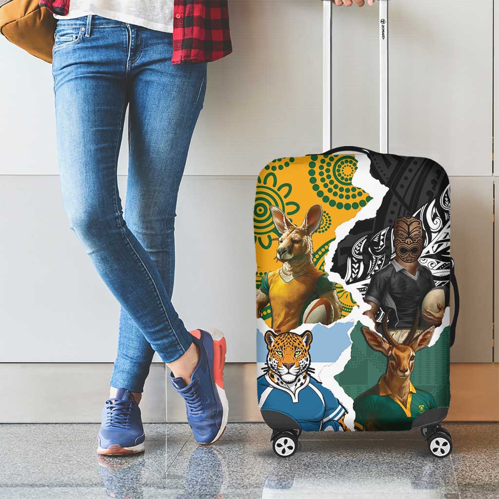 Rugby 2025 Championship Luggage Cover Southern Hemisphere Countries Mascots LT14