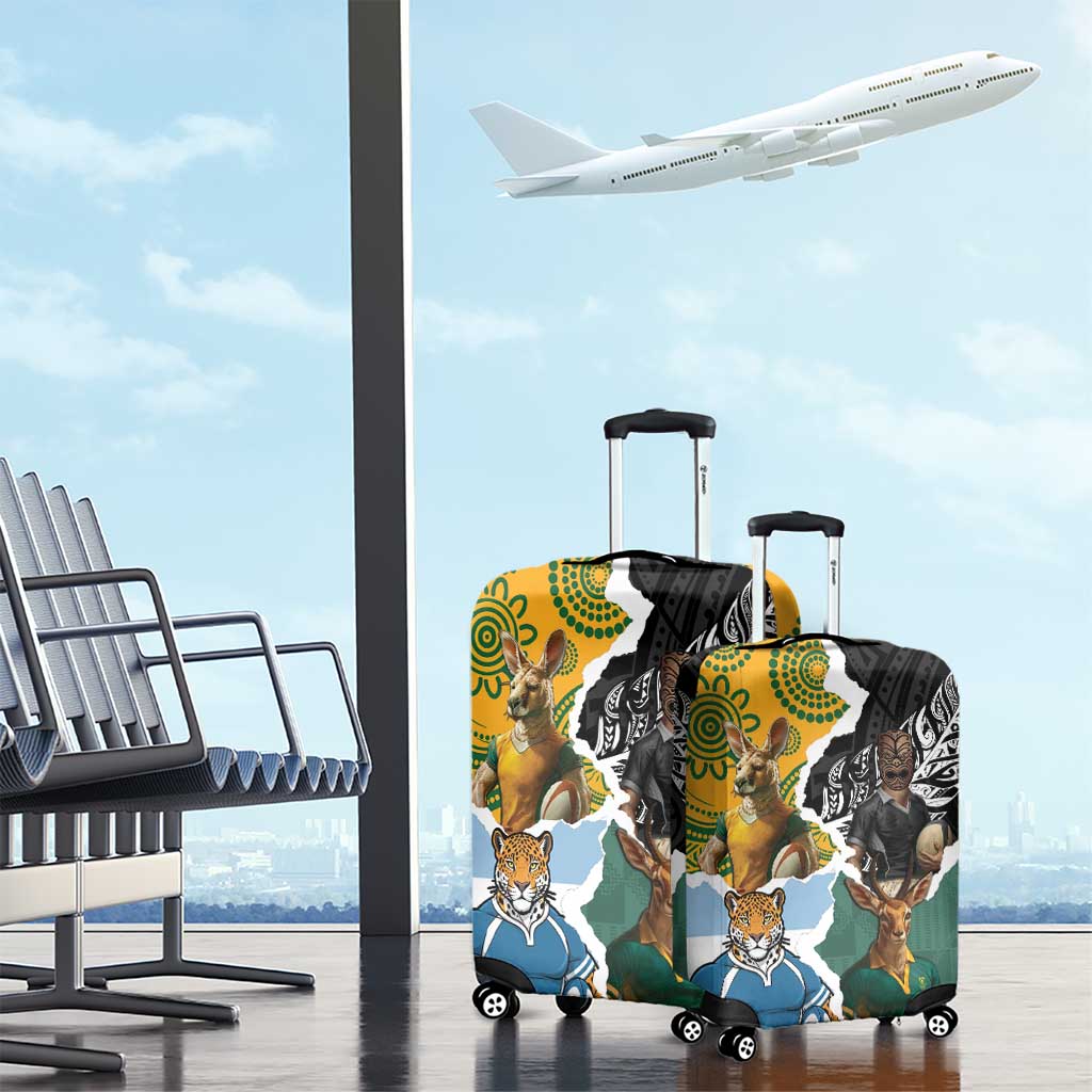 Rugby 2025 Championship Luggage Cover Southern Hemisphere Countries Mascots LT14