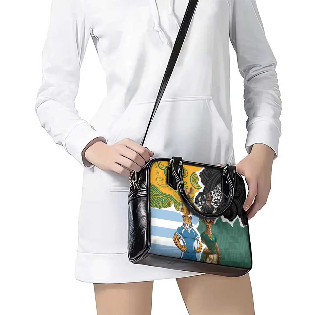 Rugby 2025 Championship Shoulder Handbag Southern Hemisphere Countries Mascots LT14