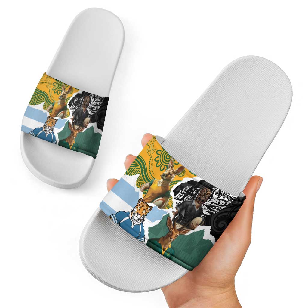 Rugby 2025 Championship Slide Sandals Southern Hemisphere Countries Mascots LT14