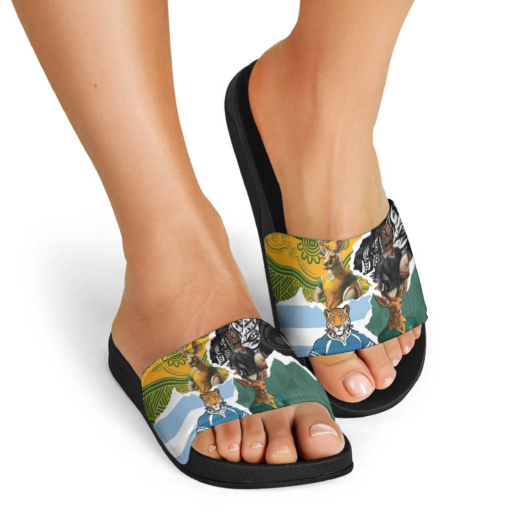 Rugby 2025 Championship Slide Sandals Southern Hemisphere Countries Mascots LT14