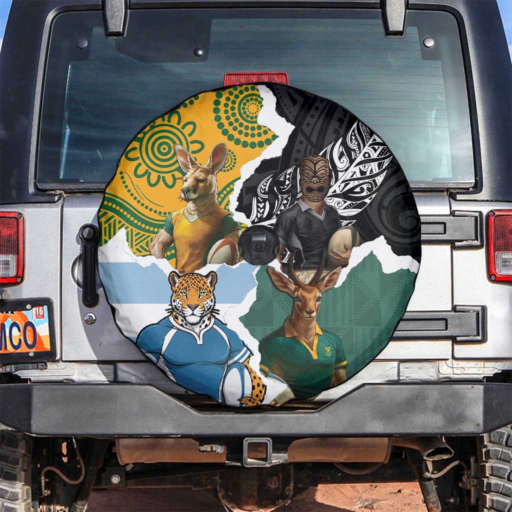 Rugby 2025 Championship Spare Tire Cover Southern Hemisphere Countries Mascots LT14