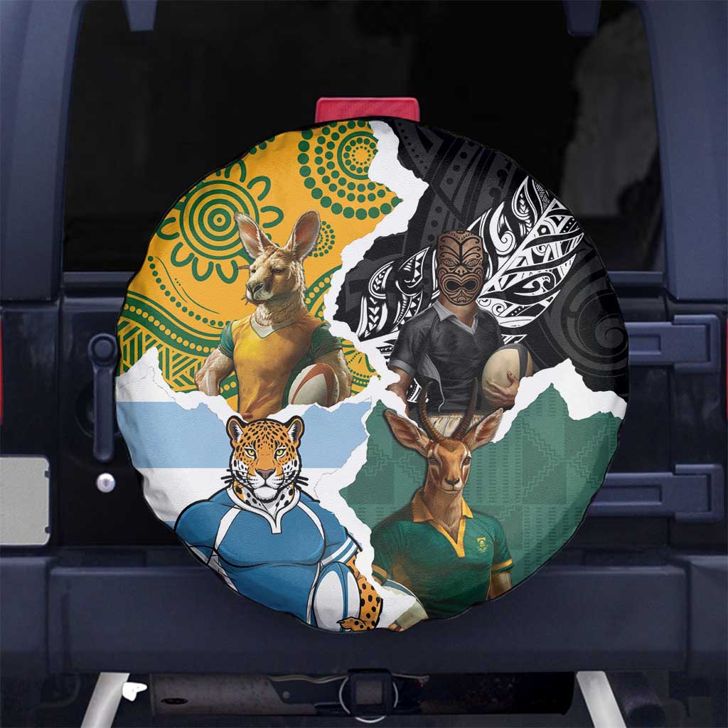 Rugby 2025 Championship Spare Tire Cover Southern Hemisphere Countries Mascots LT14