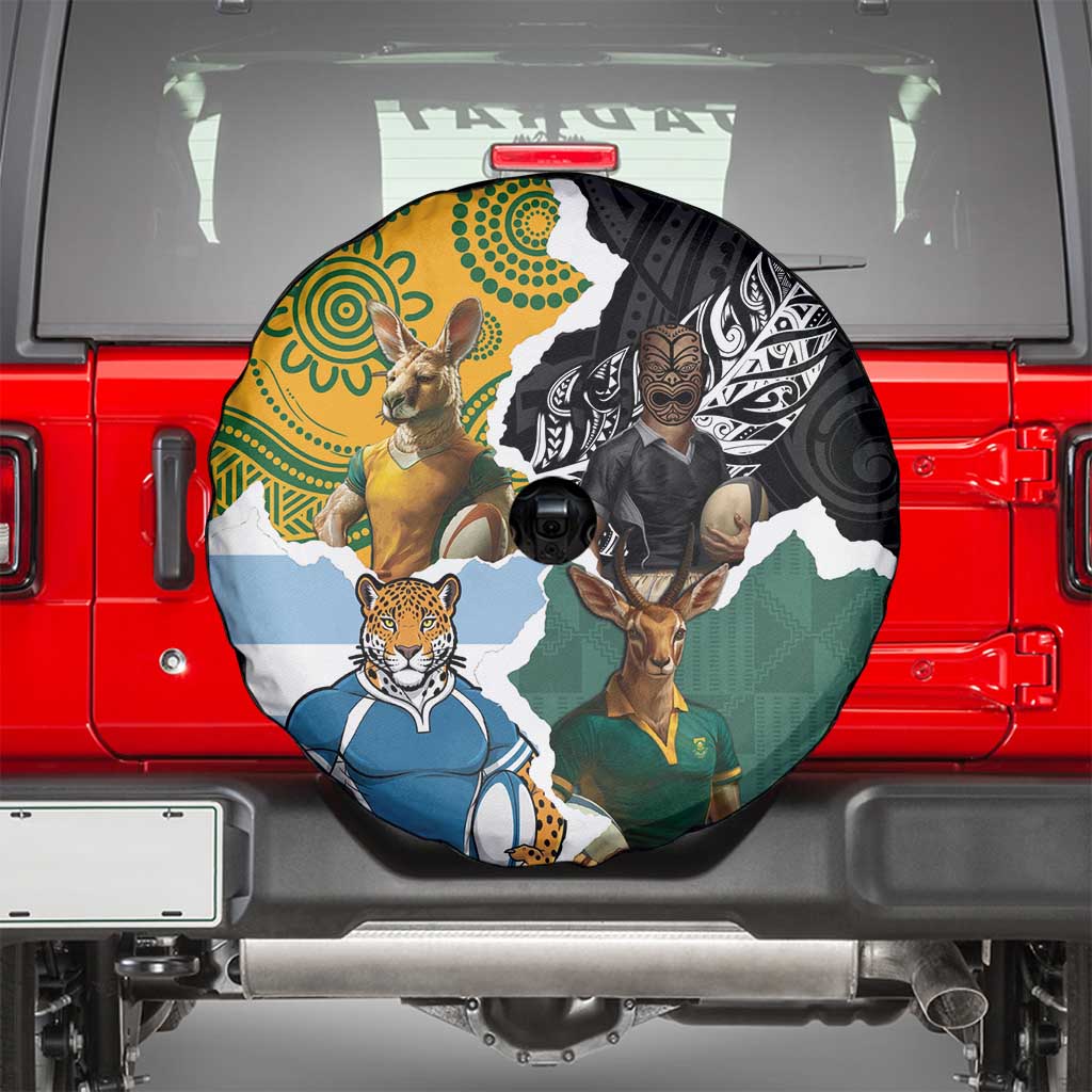 Rugby 2025 Championship Spare Tire Cover Southern Hemisphere Countries Mascots LT14