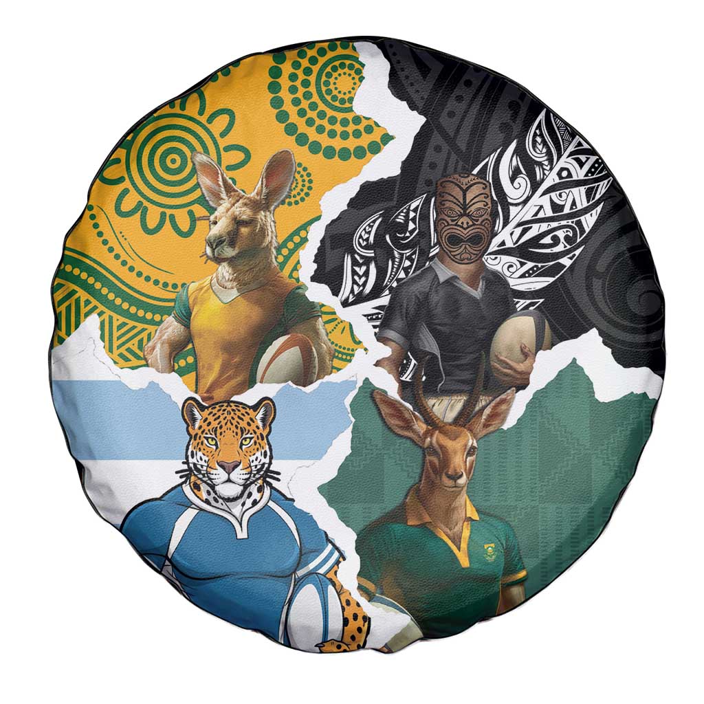 Rugby 2025 Championship Spare Tire Cover Southern Hemisphere Countries Mascots LT14