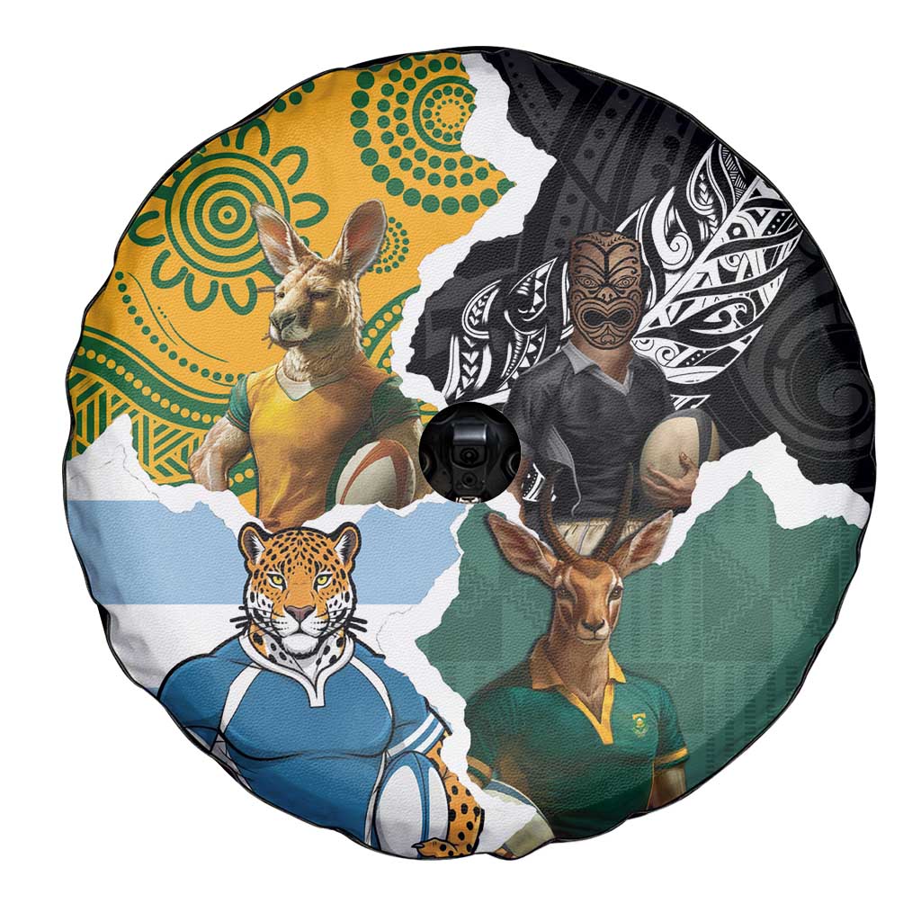 Rugby 2025 Championship Spare Tire Cover Southern Hemisphere Countries Mascots LT14