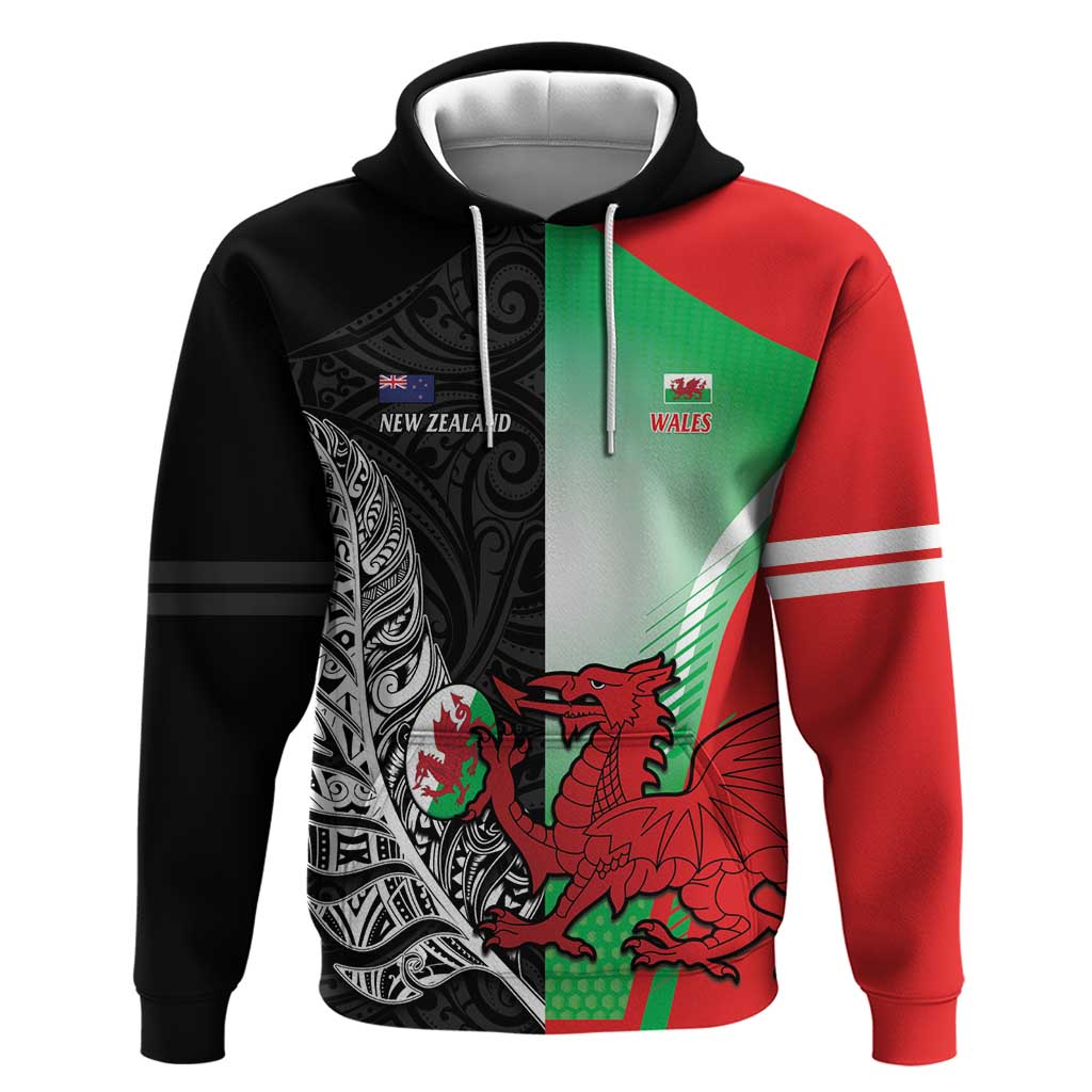 New Zealand and Wales Rugby Custom Hoodie Aotearoa All Black Combine Welsh Dragon LT14