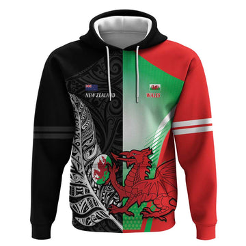 New Zealand and Wales Rugby Custom Hoodie Aotearoa All Black Combine Welsh Dragon LT14