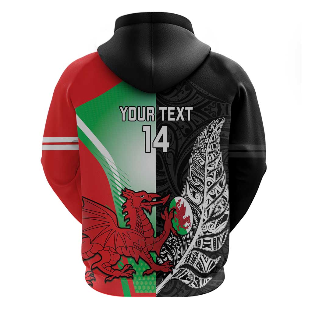 New Zealand and Wales Rugby Custom Hoodie Aotearoa All Black Combine Welsh Dragon LT14
